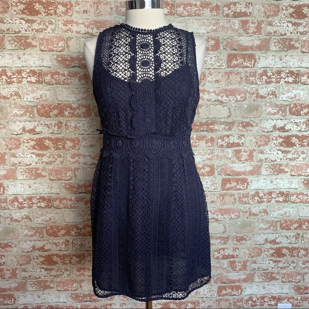 H&M Crochet Lace Dress Navy - Picture 1 of 8